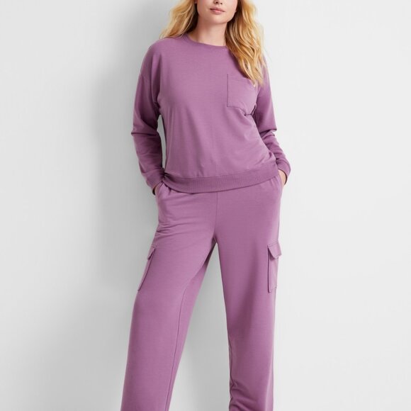 #39 State of Day Women's High-Rise Fleece Cargo Sweatpants Set Sour Grape - Picture 1 of 3